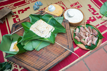 Ingradients to make Chung cake, the most important food of Vietnamese lunar new year Tet
