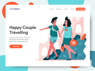 Landing page template of Happy Couple Travelling Illustration Concept. Modern design concept of web page design for website and mobile website.Vector illustration EPS 10