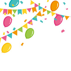 Balloons and party flags, confetti background illustration