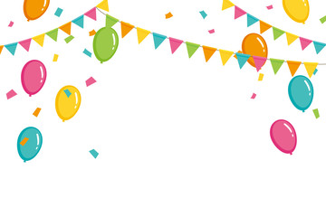 Balloons and party flags, confetti background illustration