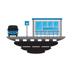Bus Stop Transport and Road Landscape Vector