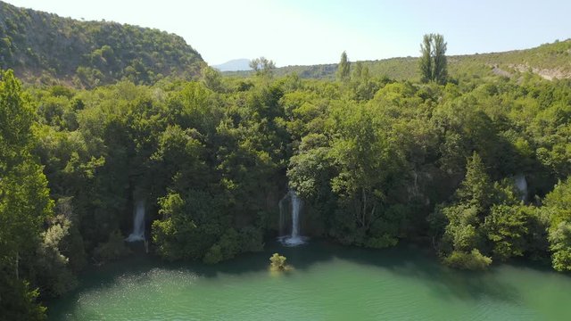 Aerial view of the waterfalls on the Brljan lake