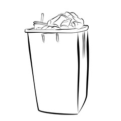 Vector simple hand draw sketch, Full and Dirty Trash bin at white background