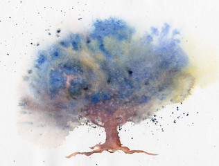 watercolor illustration tree painting hand drawn artwork