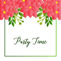 Elegant card of party time, space for text, with various style of bright wreath frame. Vector