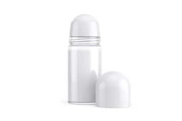 Opened Roll-on Deodorant Mockup. Realistic White Anti-Perspirant Roll On Mock Up. Isolated on White. 3D Illustration.