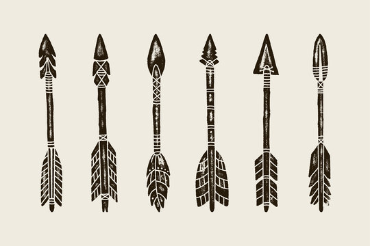 A set Of six Hand Draw Ethnic Indian Arrow. Vector Illustration of hipster Arrows Isolated on White Background