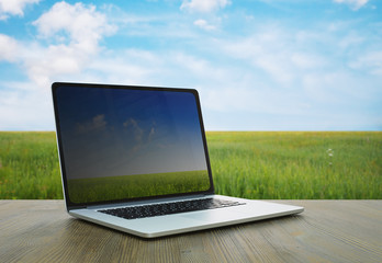 pc on table, fields