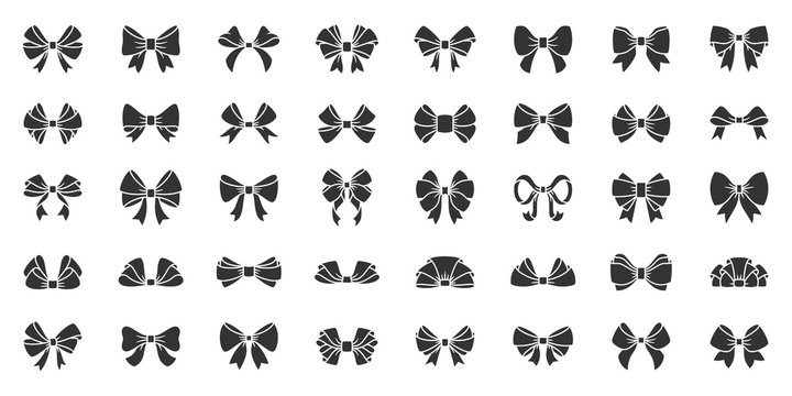 Ribbon bow gift black silhouette icon vector set