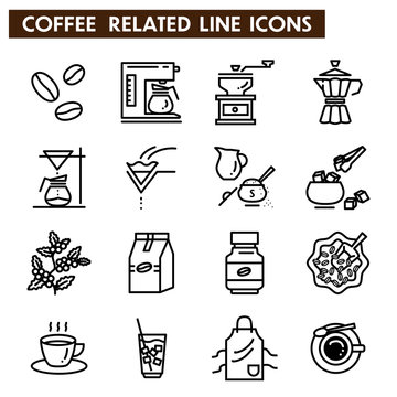 Coffee ralated line icons