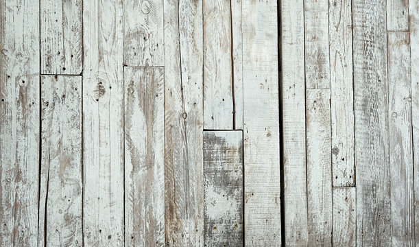 background of old wooden boards wall. white rustic texture surface. rough wooden boards Backdrop, template for design. close up, soft focus