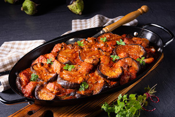 arni me melitzanes - stewed lamb with eggplant