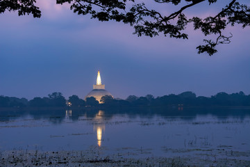 A Stupa at Dawn on a Foggy Morning in Anuradhapura, Sri Lanka
