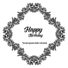 Set vintage flower frame, design cute, for ornate of greeting card happy birthday. Vector