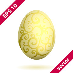 Yellow patterned egg isolated on white background.