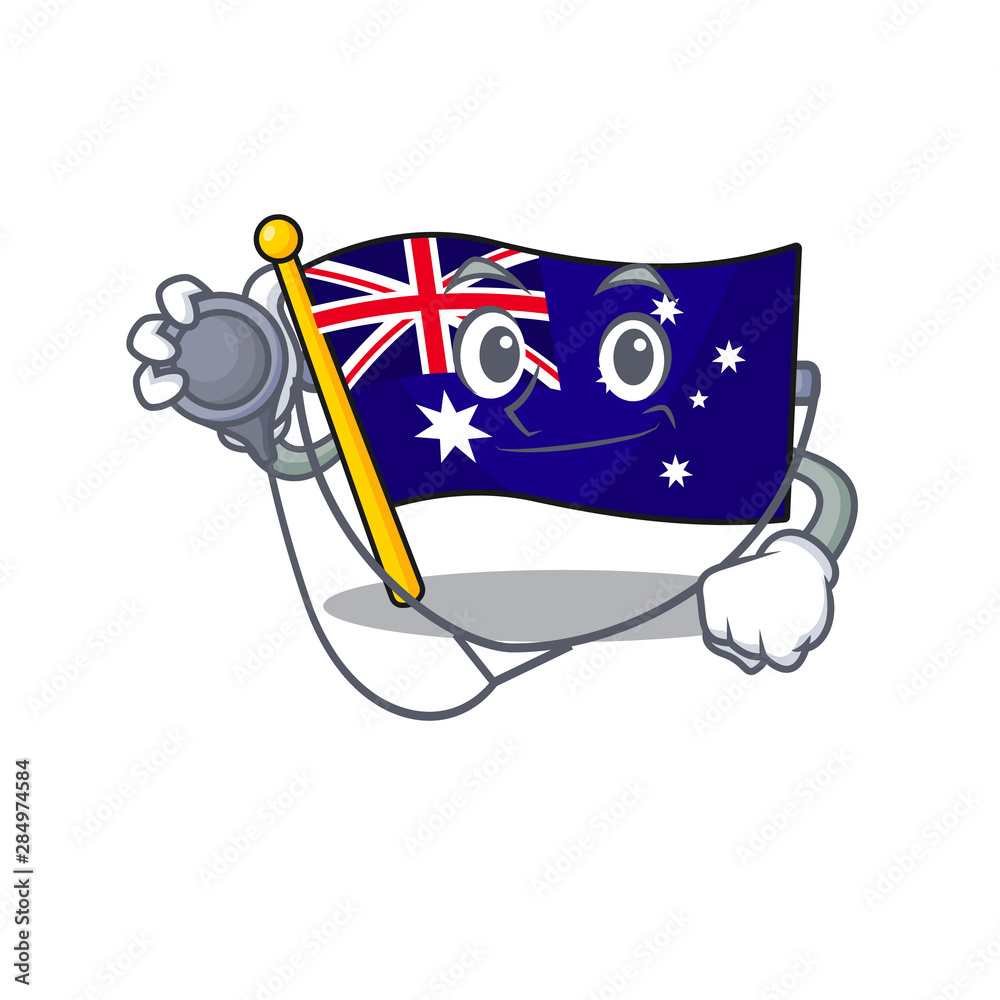 Wall mural doctor australian flag clings to cartoon wall