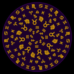 Vector circular pattern of zodiac icons.