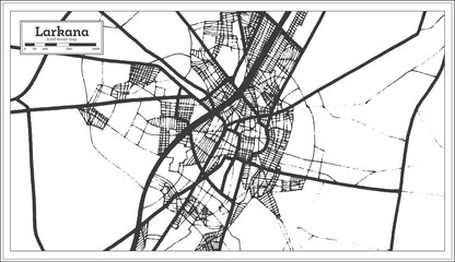 Larkana Pakistan City Map in Retro Style in Black and White Color. Outline Map.