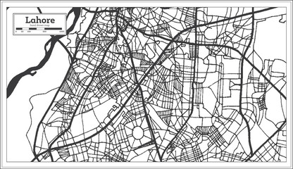 Lahore Pakistan City Map in Retro Style in Black and White Color. Outline Map.