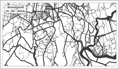 Rawalpindi Pakistan City Map in Retro Style in Black and White Color. Outline Map.