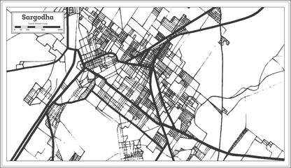Sargodha Pakistan City Map in Retro Style in Black and White Color. Outline Map.