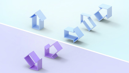 Arrows and the finish line of the winner and the idea leaders in the modern business Concept  Modern Art  pastel Blue and Purple background  - 3d rendering