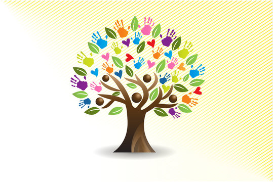 Tree hearts and hands people figures logo vector web image