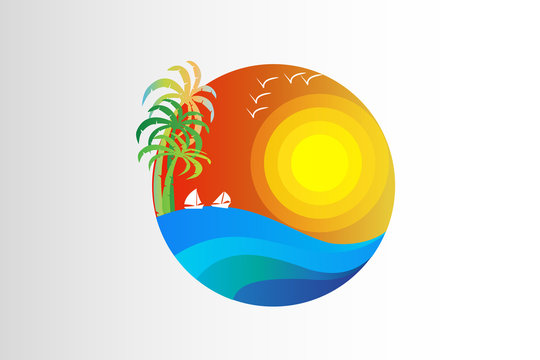Sun and waves tropical summer logo icon vector image web template