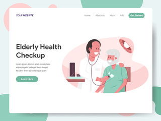 Landing page template of Elderly Health Checkup with Doctor Illustration Concept. Modern design concept of web page design for website and mobile website.Vector illustration EPS 10