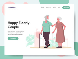 Landing page template of Happy Elderly Couple Illustration Concept. Modern design concept of web page design for website and mobile website.Vector illustration EPS 10