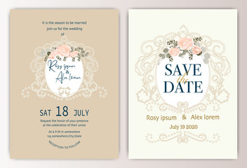 wedding invitation card with colourful floral and leaves.