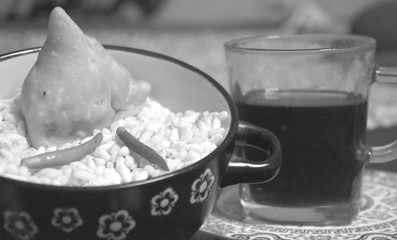 Puffed Rice, Snacks, Chilli and Cup of Tea