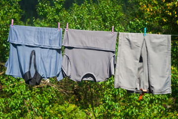 clothes on the wire for dry outdoors