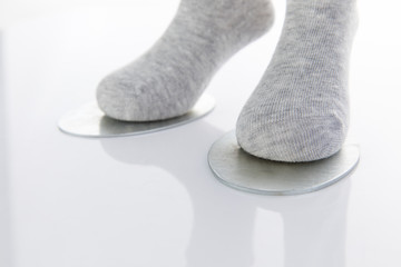 Exquisite and fashionable socks are displayed on the counter of the shop.