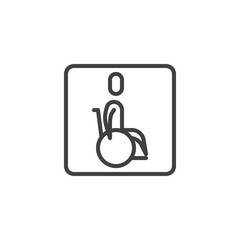 Disabled, handicapped man line icon. linear style sign for mobile concept and web design. Patient wheelchair outline vector icon. Symbol, logo illustration. Vector graphics