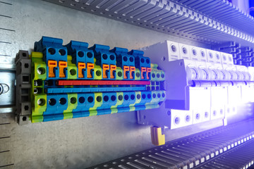 group of terminal connections. electricity background. toning	