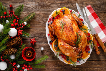 Christmas turkey. Traditional festive food for Christmas or Thanksgiving