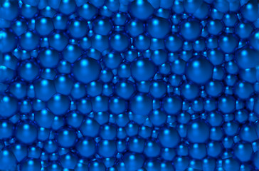 High quality blue color seamless realistic bubbles texture with the effect of depth of field. 3d illustration.