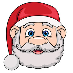 Obraz na płótnie Canvas head of cartoon smiling santa claus in christmas hat. vector on a white background.
