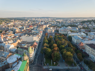 Obraz premium Aerial City Lviv, Ukraine. European City. Popular areas of the city. Lviv Opera