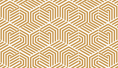 Abstract geometric pattern with stripes, lines. Seamless vector background. White and gold ornament. Simple lattice graphic design