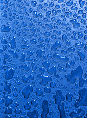 Liquid droplet surface photos on a blue background