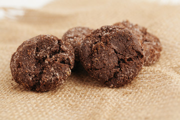 Stack of crunchy tasty cookies on a kitchen table close up