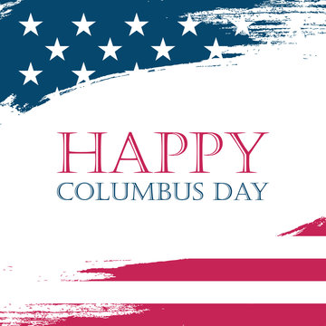 USA Columbus Day greeting card with brush stroke background in United States national flag colors. American national holiday vector illustration.