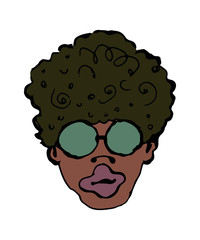 African American young man with glasses. Hand drawn doodle color vector isolated illustration