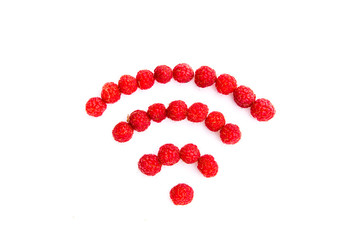 red raspberry in the form of Wi-Fi icon, isolated