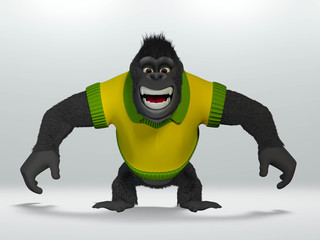 gorilla whit t shirt of Brazil. 3D Illustration.