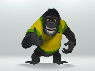 gorilla thumbs up. 3D Illustration.
