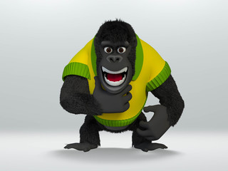 gorilla thinking with hand on chin. 3D Illustration.