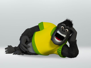 gorilla lying down relaxing. 3D Illustration.
